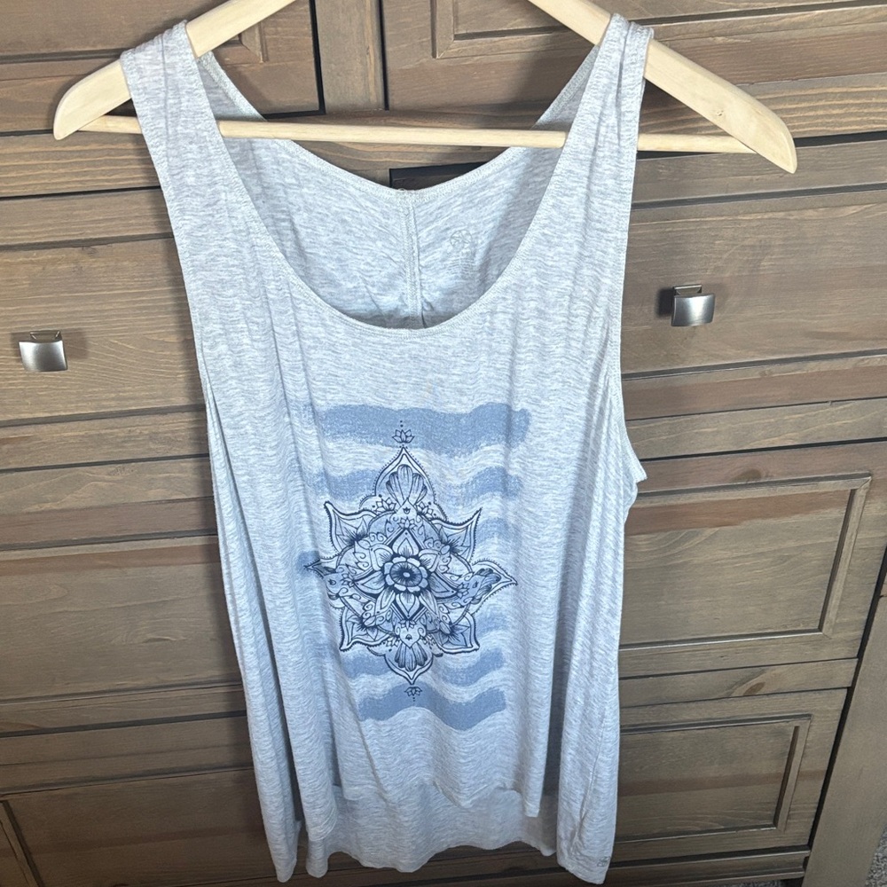 Gray Sleeveless Top with Blue Mandala Design